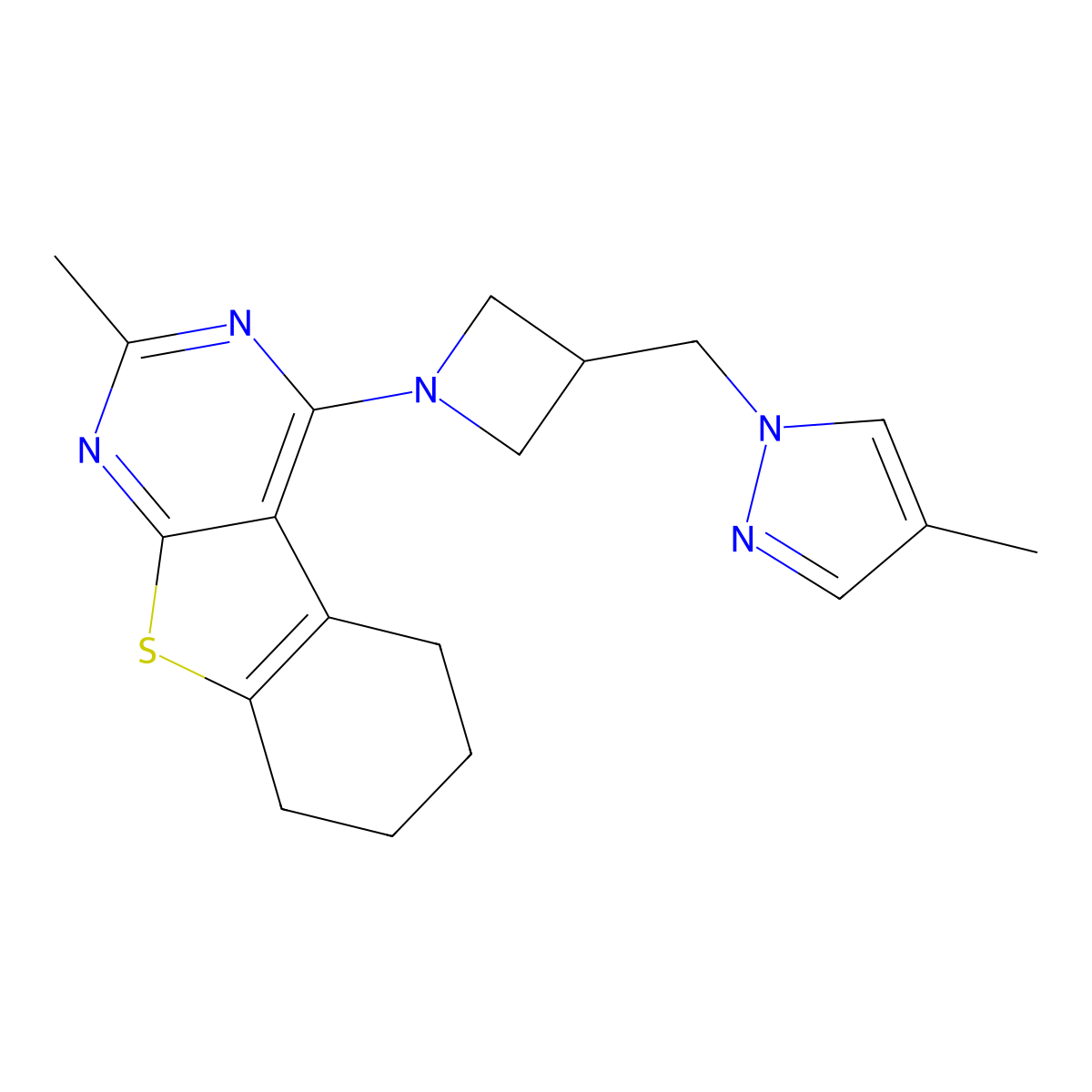 5-methyl-3-{3-[(4-methyl-1H-pyrazol-1-yl)methyl]azetidin-1-yl}-8-thia-4,6-diazatricyclo[7.4.0.0^{2,7}]trideca-1(9),2,4,6-tetraene molecular structure, CAS 2549047-72-3
