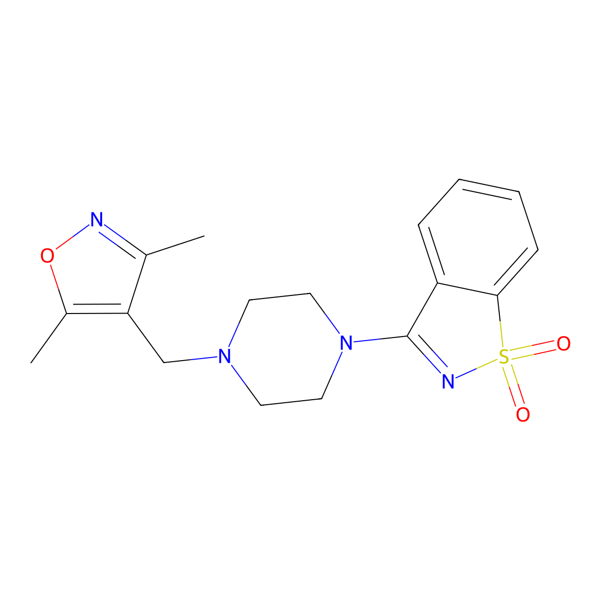 3-{4-[(3,5-Dimethyl-1,2-oxazol-4-yl)methyl]piperazin-1-yl}-1lambda6,2-benzothiazole-1,1-dione molecular structure, CAS 2549047-74-5