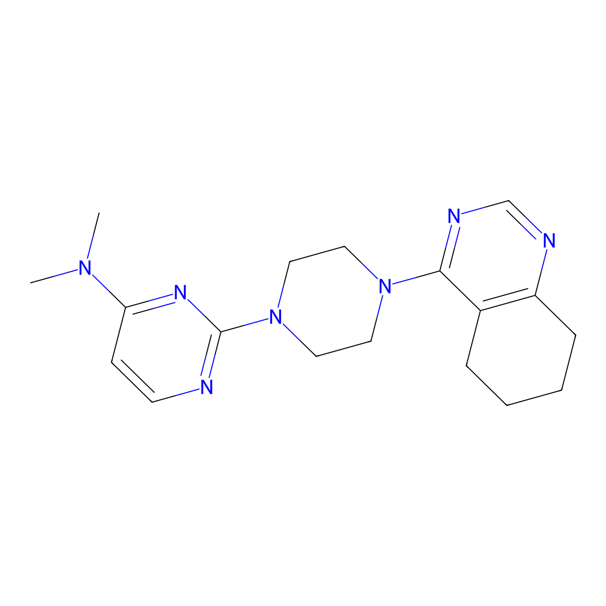 N,N-dimethyl-2-[4-(5,6,7,8-tetrahydroquinazolin-4-yl)piperazin-1-yl]pyrimidin-4-amine molecular structure, CAS 2549047-75-6