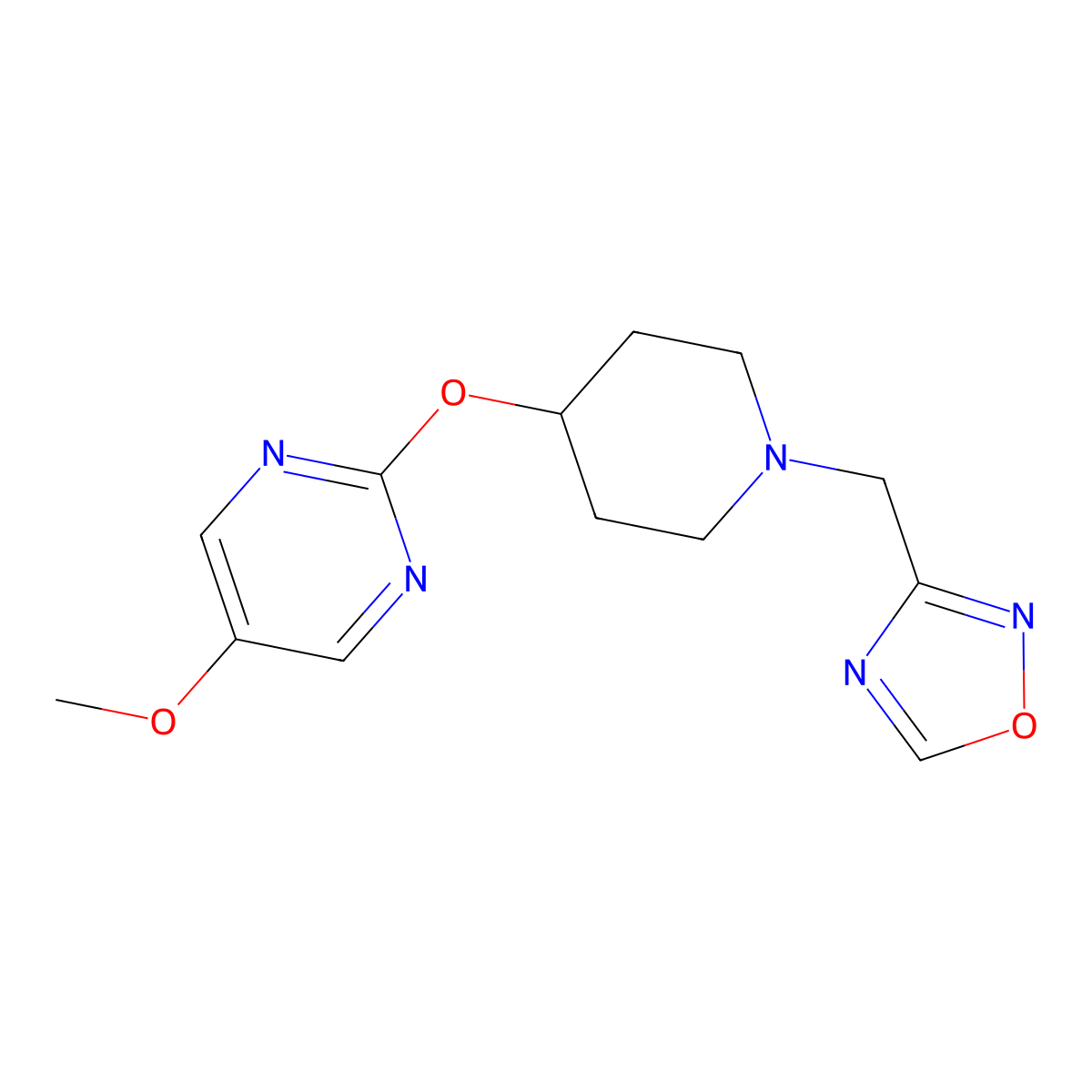 5-Methoxy-2-({1-[(1,2,4-oxadiazol-3-yl)methyl]piperidin-4-yl}oxy)pyrimidine molecular structure, CAS 2549047-76-7