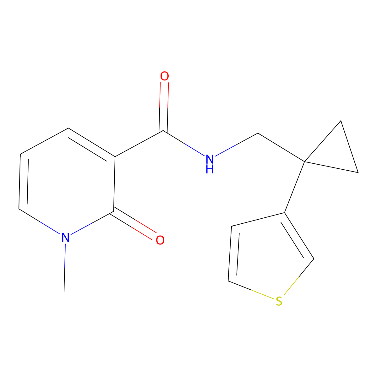 1-methyl-2-oxo-N-{[1-(thiophen-3-yl)cyclopropyl]methyl}-1,2-dihydropyridine-3-carboxamide molecular structure, CAS 2549047-77-8