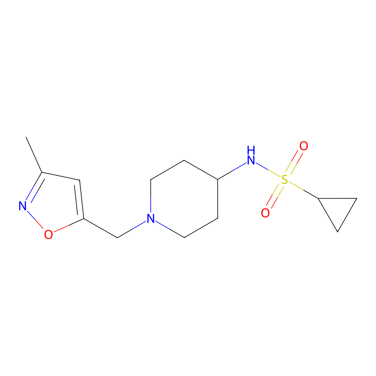 N-{1-[(3-methyl-1,2-oxazol-5-yl)methyl]piperidin-4-yl}cyclopropanesulfonamide molecular structure, CAS 2549047-81-4
