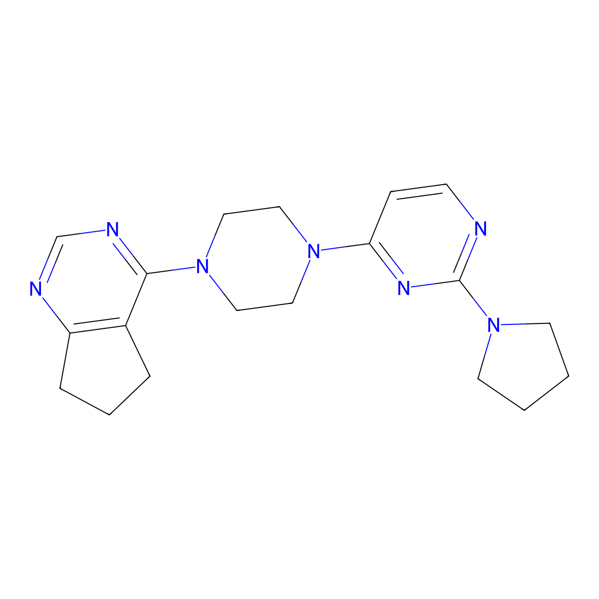 4-(4-{5H,6H,7H-cyclopenta[d]pyrimidin-4-yl}piperazin-1-yl)-2-(pyrrolidin-1-yl)pyrimidine molecular structure, CAS 2549047-82-5