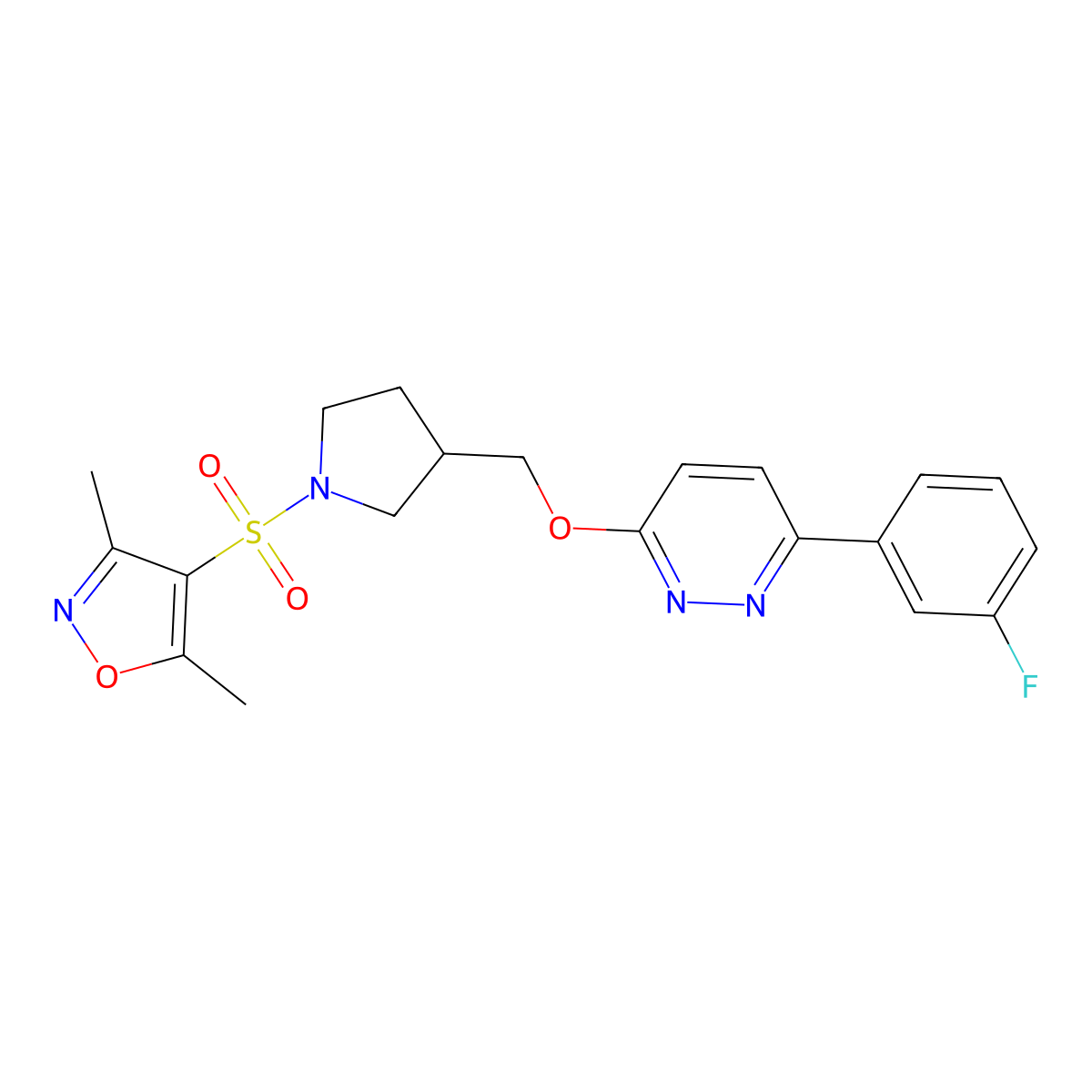 3-({1-[(3,5-Dimethyl-1,2-oxazol-4-yl)sulfonyl]pyrrolidin-3-yl}methoxy)-6-(3-fluorophenyl)pyridazine molecular structure, CAS 2549047-86-9