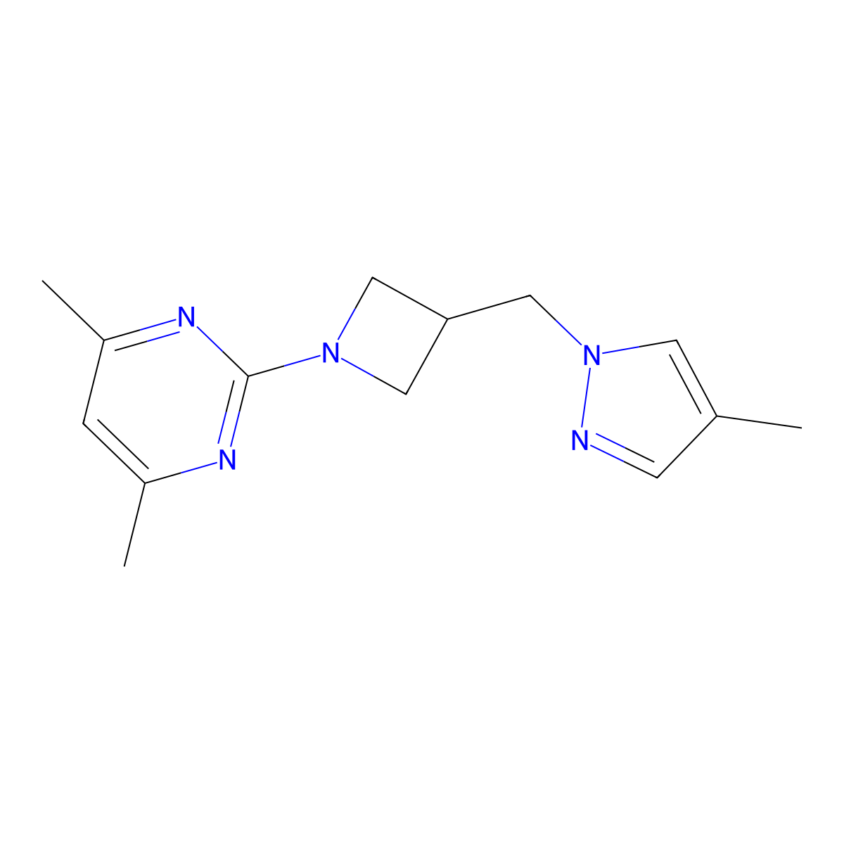 4,6-dimethyl-2-{3-[(4-methyl-1H-pyrazol-1-yl)methyl]azetidin-1-yl}pyrimidine molecular structure, CAS 2549047-94-9