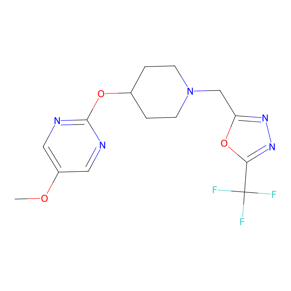 5-Methoxy-2-[(1-{[5-(trifluoromethyl)-1,3,4-oxadiazol-2-yl]methyl}piperidin-4-yl)oxy]pyrimidine molecular structure, CAS 2549048-03-3