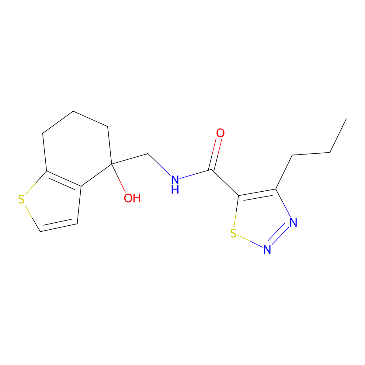 N-[(4-hydroxy-4,5,6,7-tetrahydro-1-benzothiophen-4-yl)methyl]-4-propyl-1,2,3-thiadiazole-5-carboxamide molecular structure, CAS 2549048-06-6