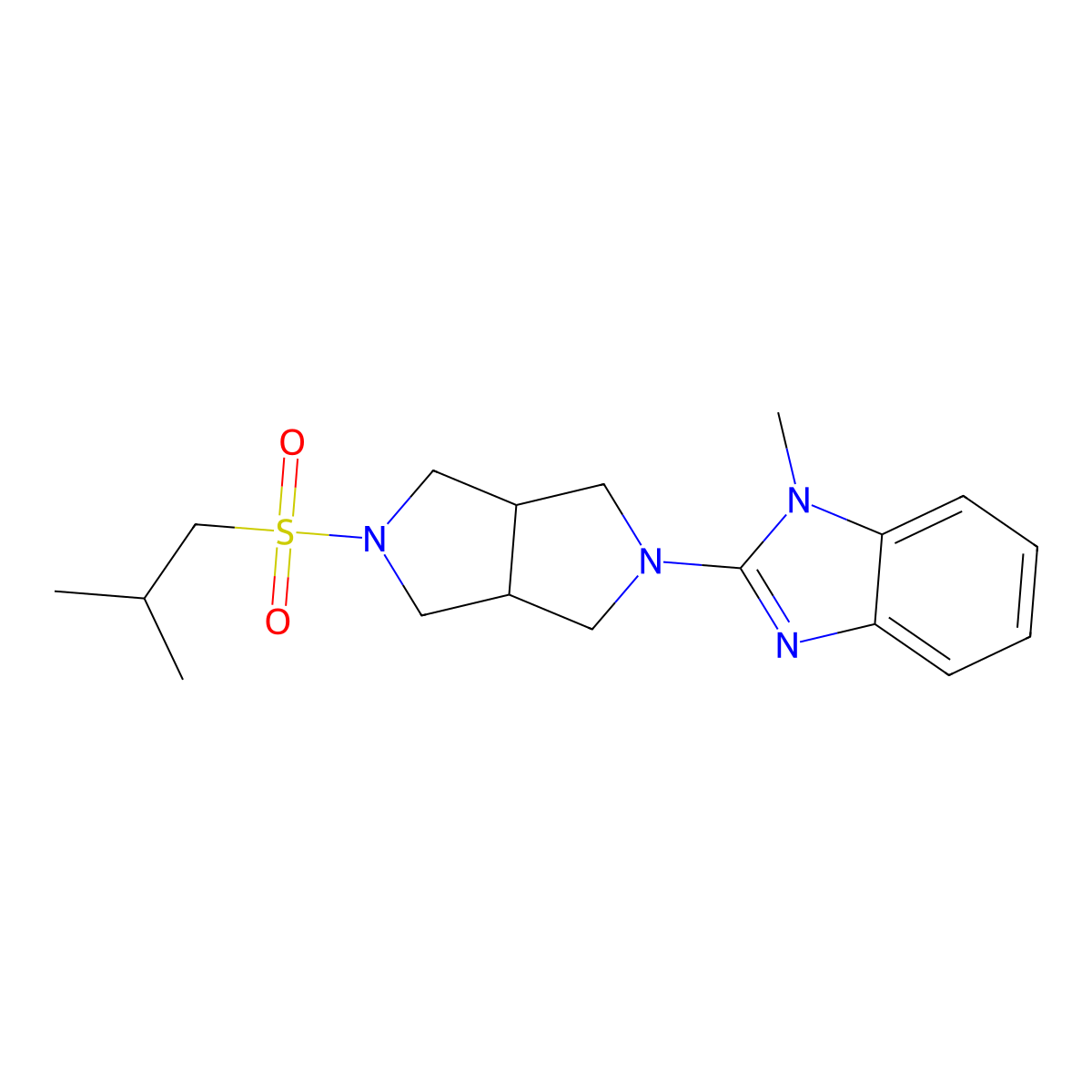 1-methyl-2-[5-(2-methylpropanesulfonyl)-octahydropyrrolo[3,4-c]pyrrol-2-yl]-1H-1,3-benzodiazole molecular structure, CAS 2549048-08-8