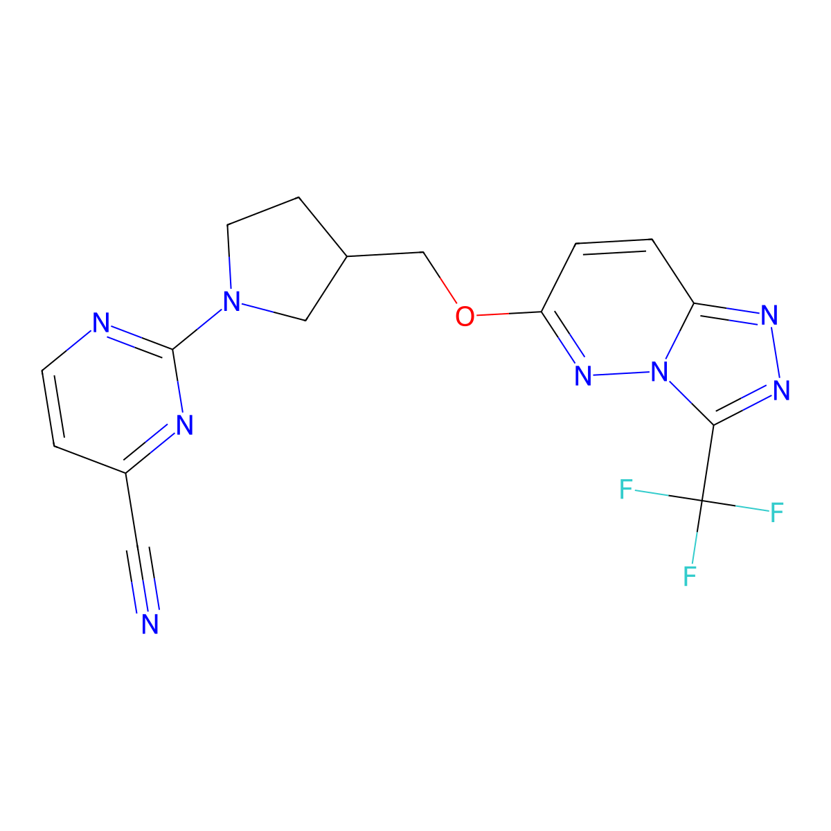 2-[3-({[3-(Trifluoromethyl)-[1,2,4]triazolo[4,3-b]pyridazin-6-yl]oxy}methyl)pyrrolidin-1-yl]pyrimidine-4-carbonitrile molecular structure, CAS 2549048-18-0