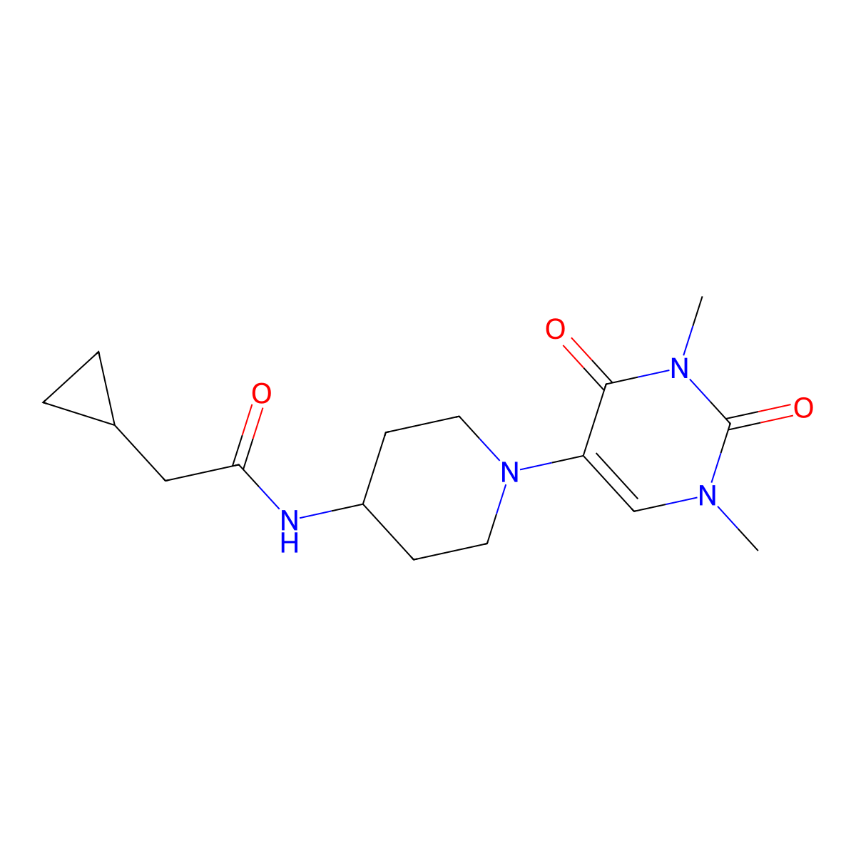 2-cyclopropyl-N-[1-(1,3-dimethyl-2,4-dioxo-1,2,3,4-tetrahydropyrimidin-5-yl)piperidin-4-yl]acetamide molecular structure, CAS 2549048-20-4