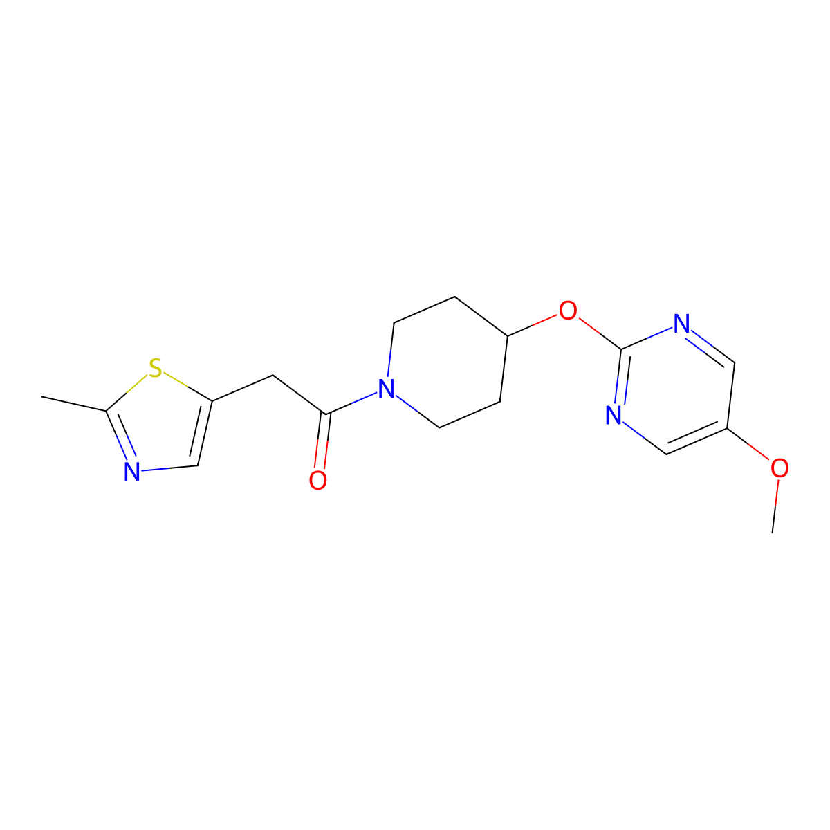 1-{4-[(5-Methoxypyrimidin-2-yl)oxy]piperidin-1-yl}-2-(2-methyl-1,3-thiazol-5-yl)ethan-1-one molecular structure, CAS 2549048-26-0