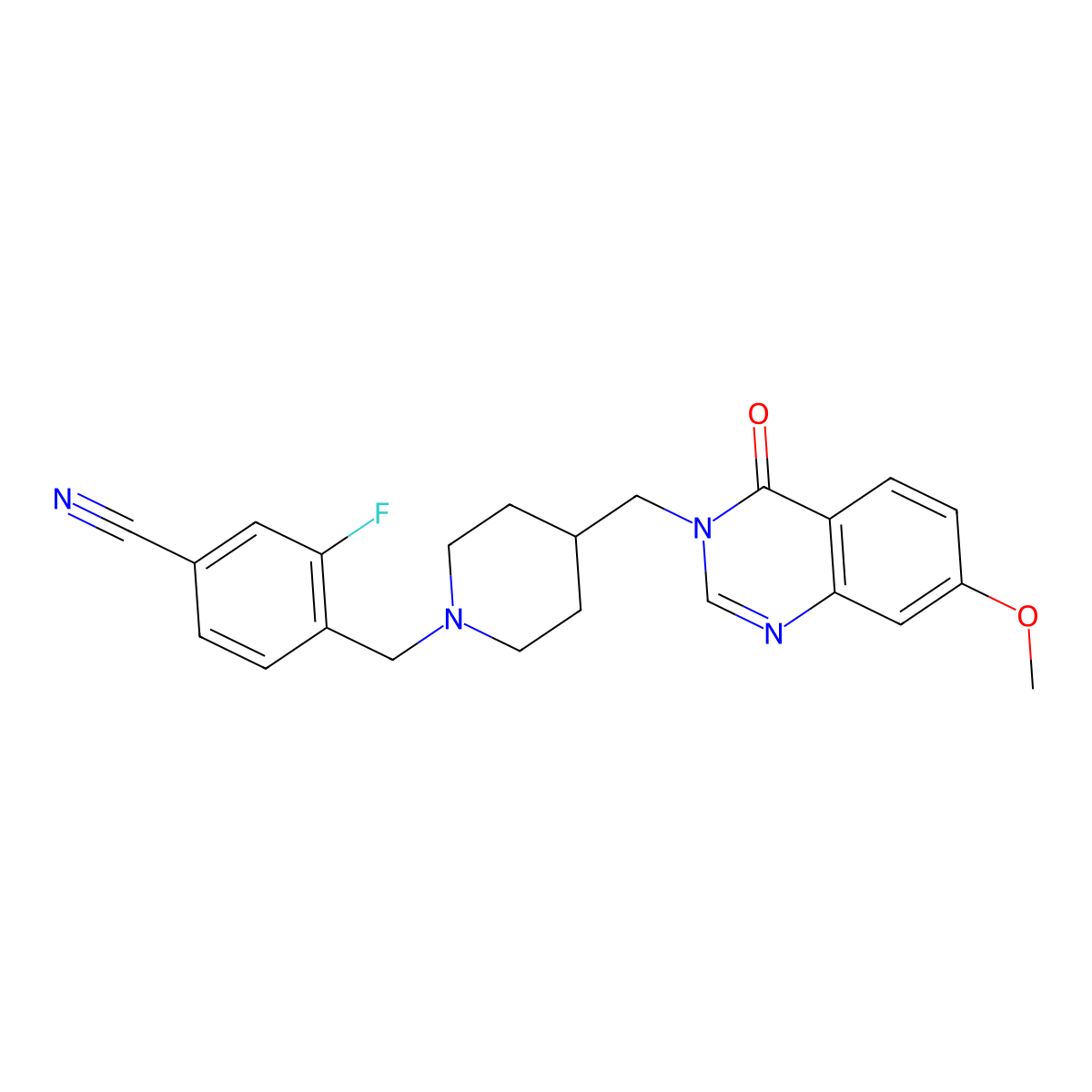 3-Fluoro-4-({4-[(7-methoxy-4-oxo-3,4-dihydroquinazolin-3-yl)methyl]piperidin-1-yl}methyl)benzonitrile molecular structure, CAS 2549048-28-2
