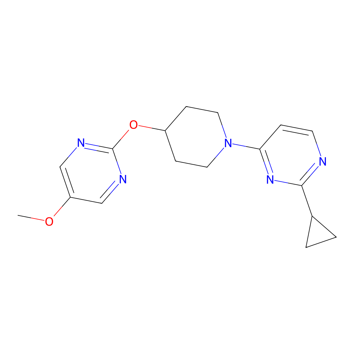 2-Cyclopropyl-4-{4-[(5-methoxypyrimidin-2-yl)oxy]piperidin-1-yl}pyrimidine molecular structure, CAS 2549048-35-1