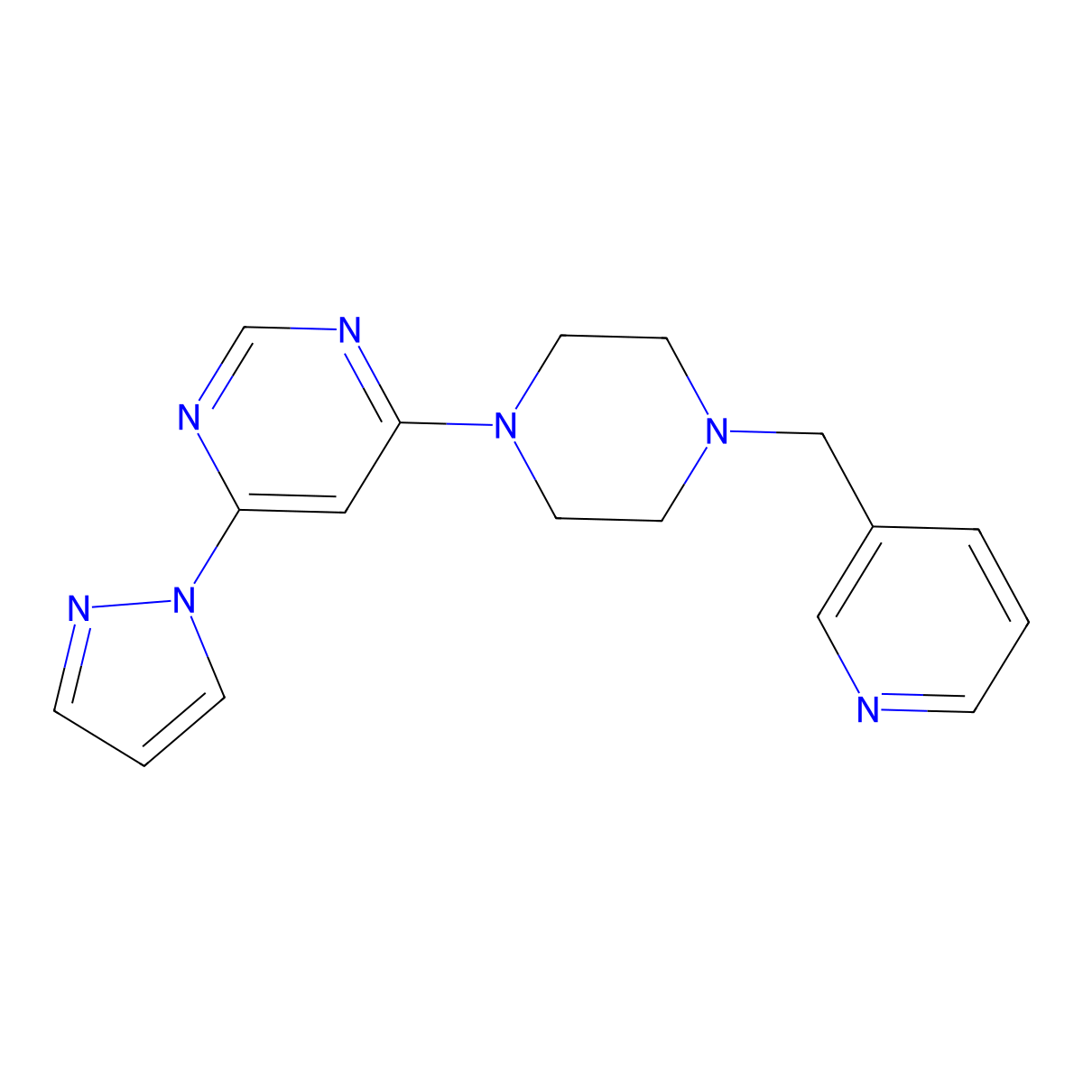 4-(1H-pyrazol-1-yl)-6-{4-[(pyridin-3-yl)methyl]piperazin-1-yl}pyrimidine molecular structure, CAS 2549048-36-2