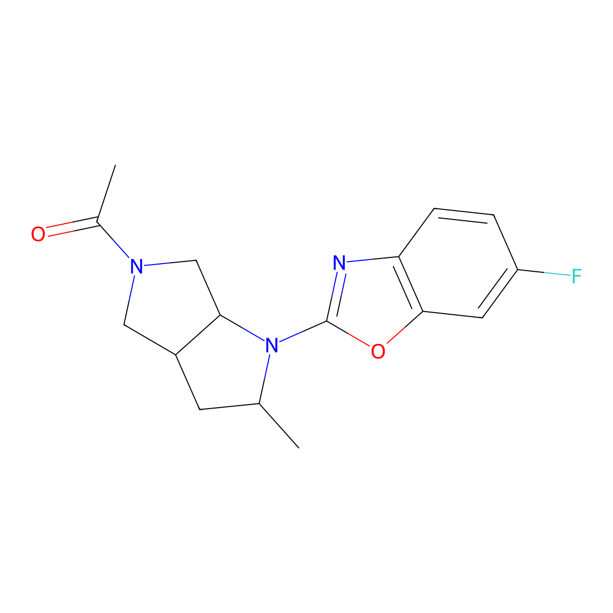 1-[1-(6-Fluoro-1,3-benzoxazol-2-yl)-2-methyl-octahydropyrrolo[2,3-c]pyrrol-5-yl]ethan-1-one molecular structure, CAS 2549048-38-4