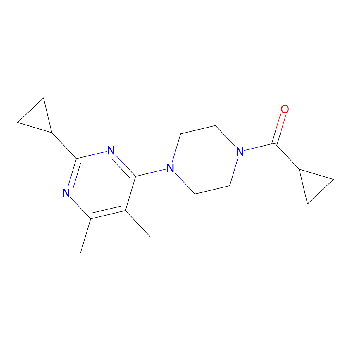 4-(4-Cyclopropanecarbonylpiperazin-1-yl)-2-cyclopropyl-5,6-dimethylpyrimidine molecular structure, CAS 2549048-40-8