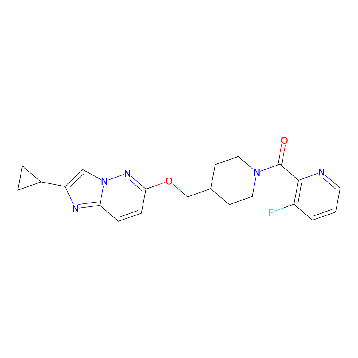 2-{4-[({2-Cyclopropylimidazo[1,2-b]pyridazin-6-yl}oxy)methyl]piperidine-1-carbonyl}-3-fluoropyridine molecular structure, CAS 2549048-44-2