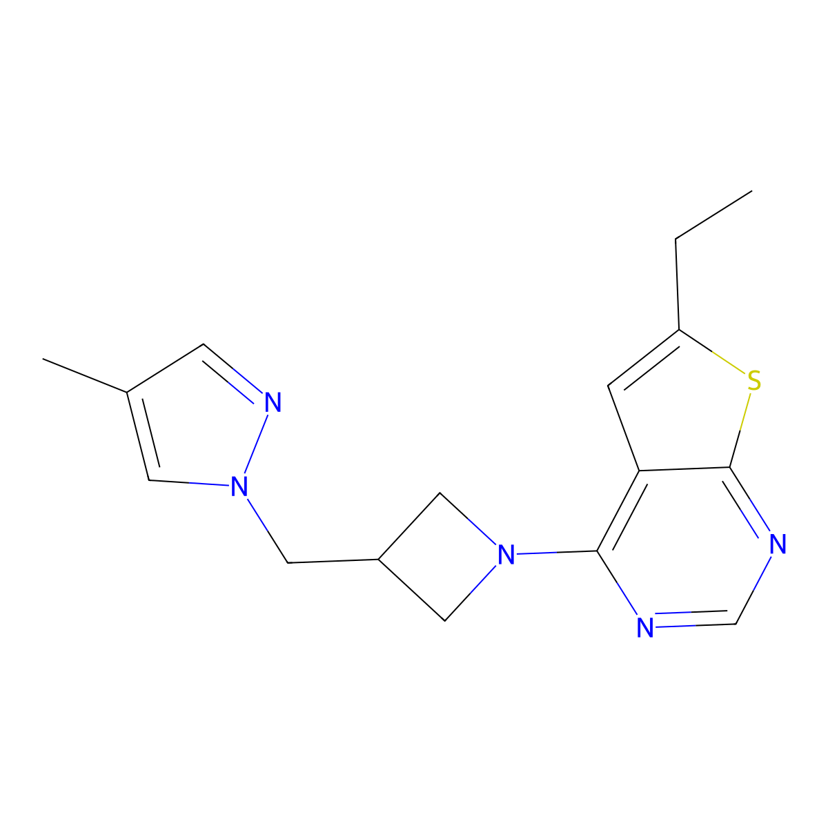 1-[(1-{6-ethylthieno[2,3-d]pyrimidin-4-yl}azetidin-3-yl)methyl]-4-methyl-1H-pyrazole molecular structure, CAS 2549048-46-4