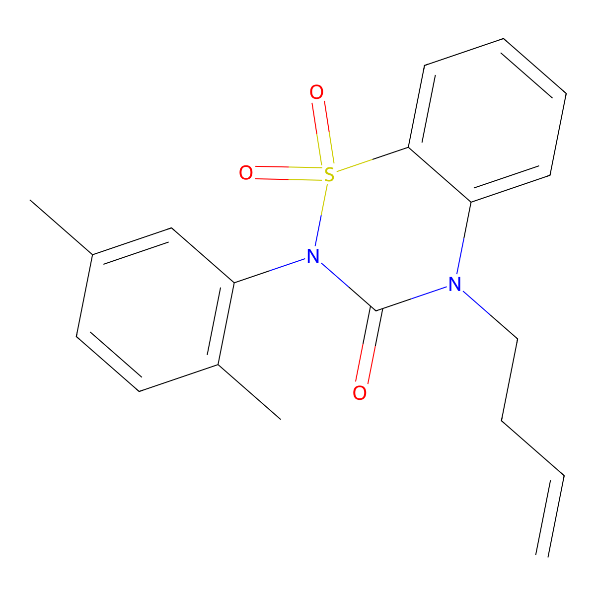 4-(but-3-en-1-yl)-2-(2,5-dimethylphenyl)-3,4-dihydro-2H-1lambda6,2,4-benzothiadiazine-1,1,3-trione molecular structure, CAS 2549048-47-5