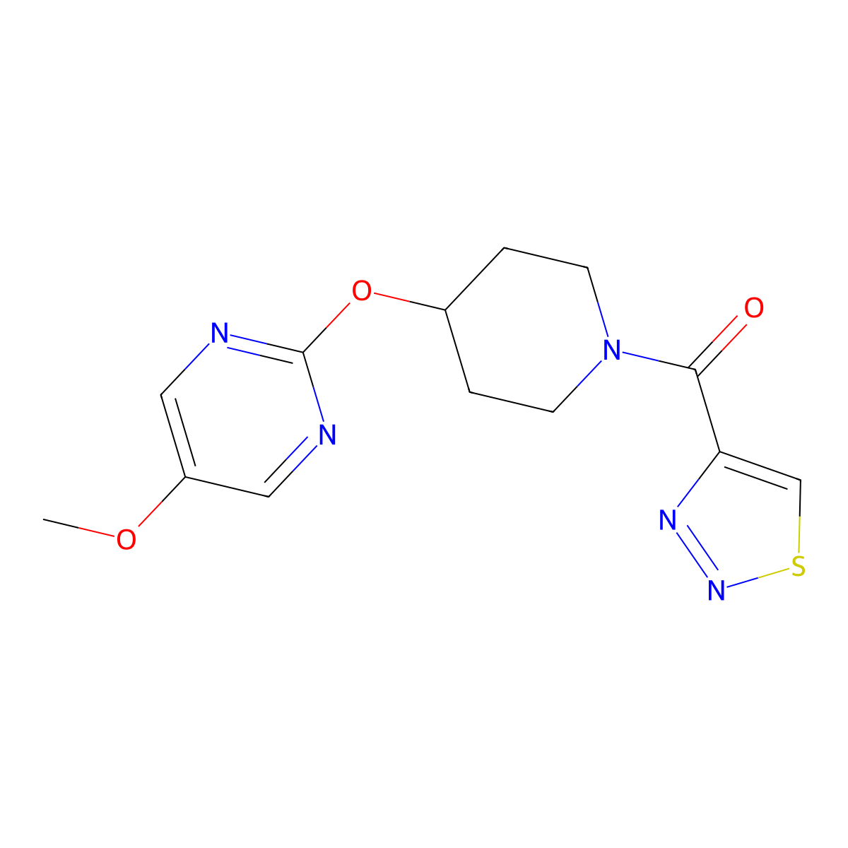 5-Methoxy-2-{[1-(1,2,3-thiadiazole-4-carbonyl)piperidin-4-yl]oxy}pyrimidine molecular structure, CAS 2549048-52-2