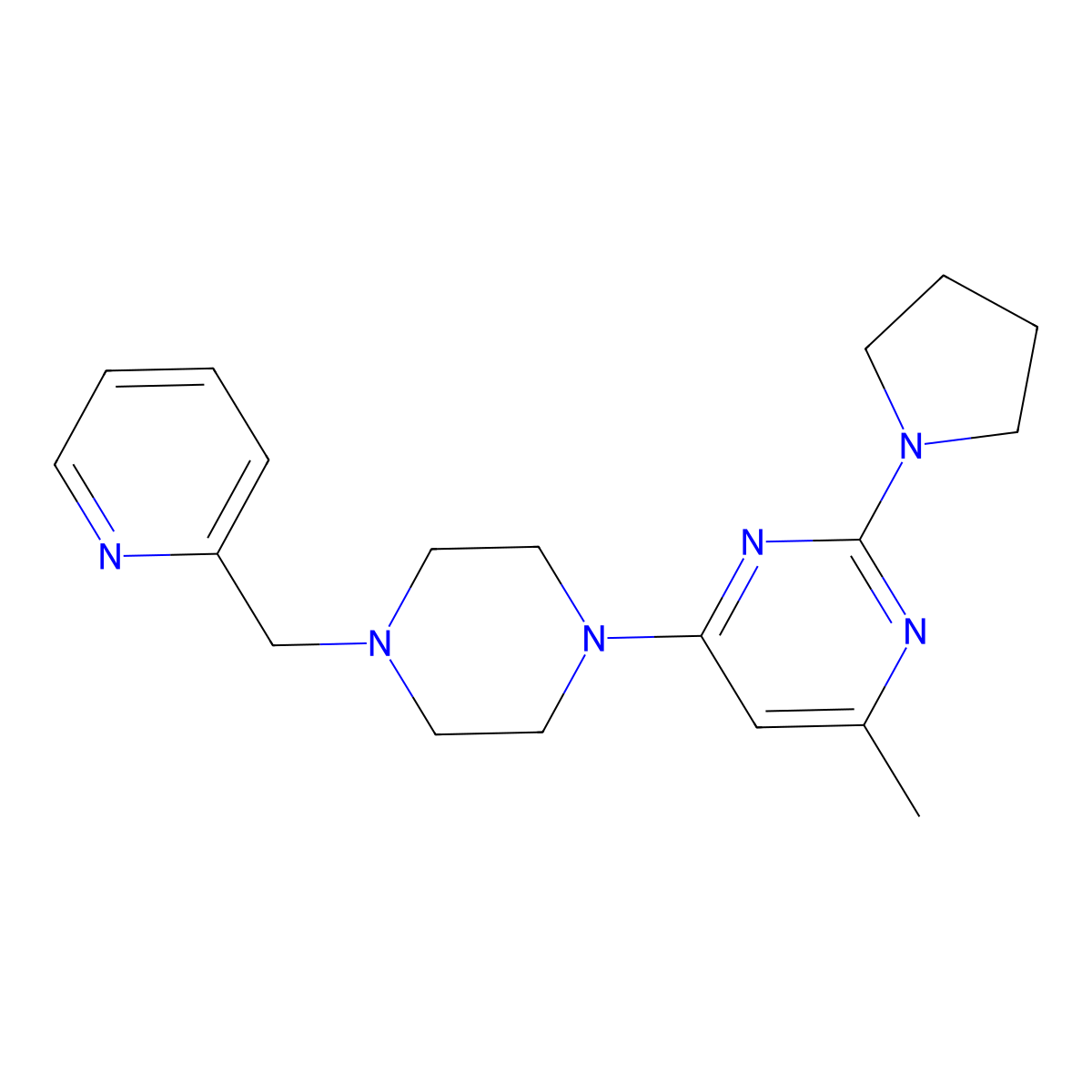 4-Methyl-6-{4-[(pyridin-2-yl)methyl]piperazin-1-yl}-2-(pyrrolidin-1-yl)pyrimidine molecular structure, CAS 2549048-55-5