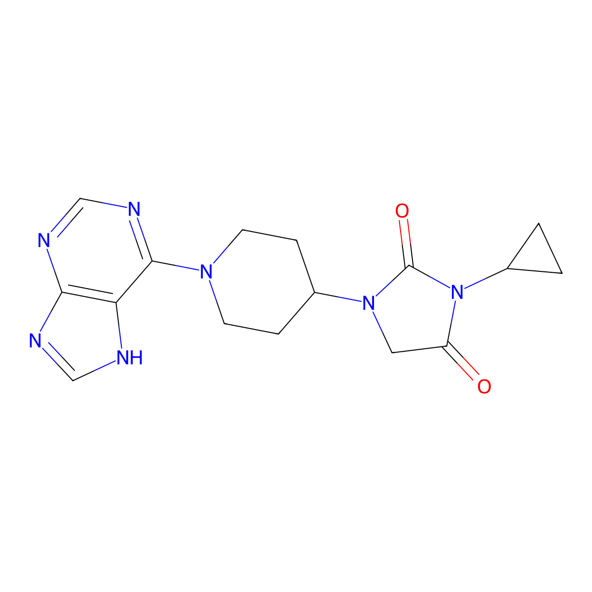 3-cyclopropyl-1-[1-(9H-purin-6-yl)piperidin-4-yl]imidazolidine-2,4-dione molecular structure, CAS 2549048-56-6