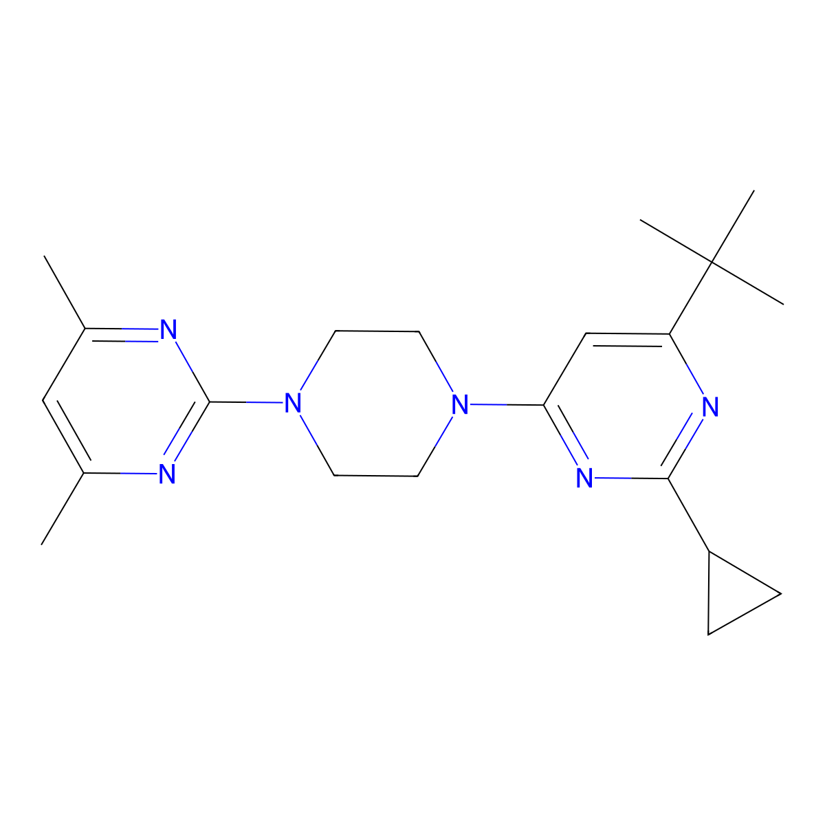 4-Tert-butyl-2-cyclopropyl-6-[4-(4,6-dimethylpyrimidin-2-yl)piperazin-1-yl]pyrimidine molecular structure, CAS 2549048-58-8