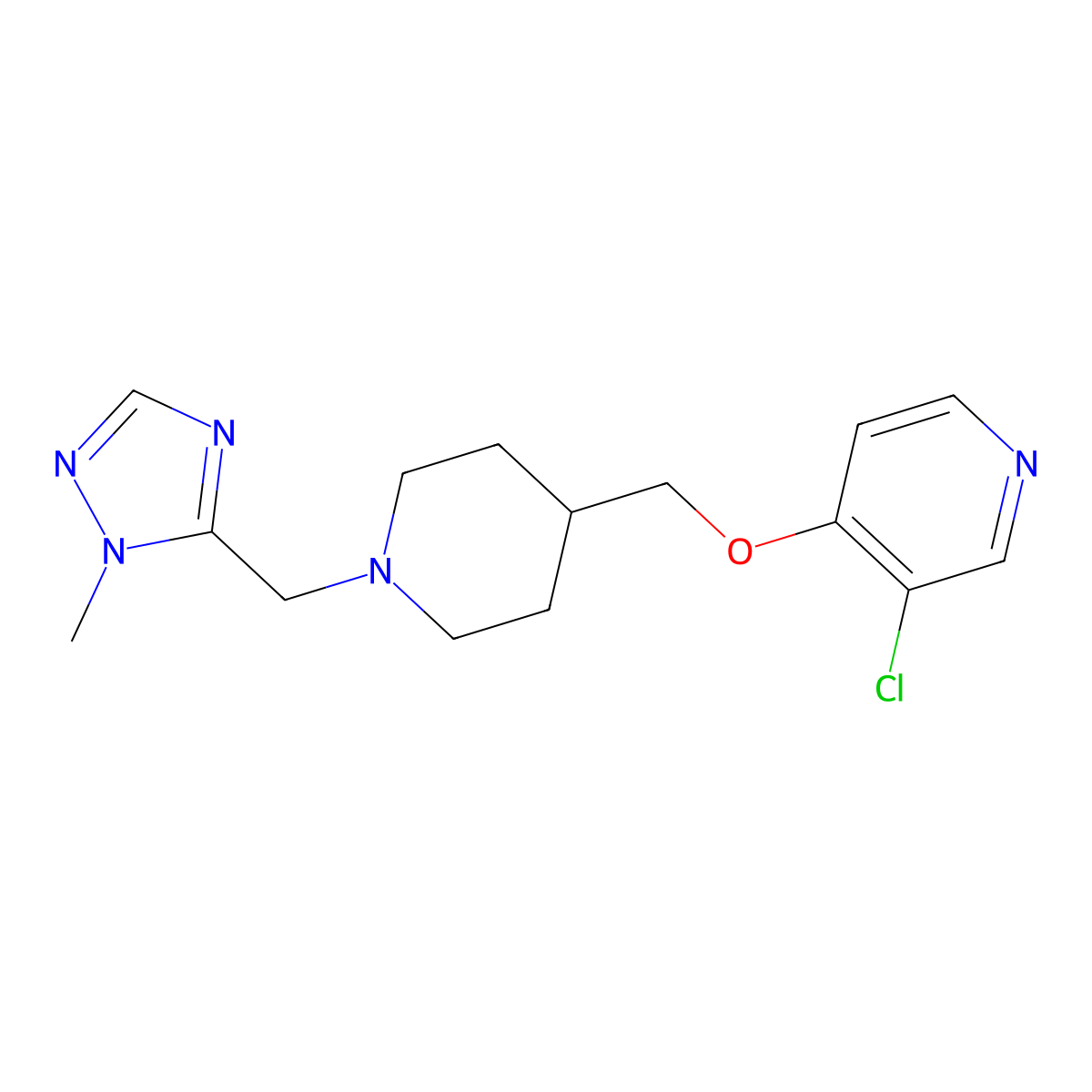 3-chloro-4-({1-[(1-methyl-1H-1,2,4-triazol-5-yl)methyl]piperidin-4-yl}methoxy)pyridine molecular structure, CAS 2549048-60-2