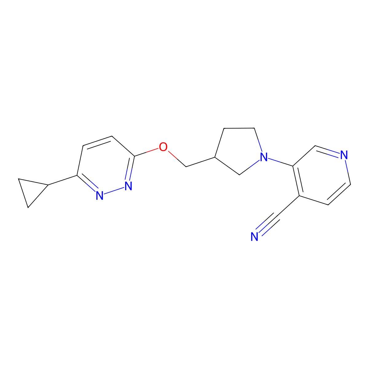 3-(3-{[(6-Cyclopropylpyridazin-3-yl)oxy]methyl}pyrrolidin-1-yl)pyridine-4-carbonitrile molecular structure, CAS 2549048-61-3