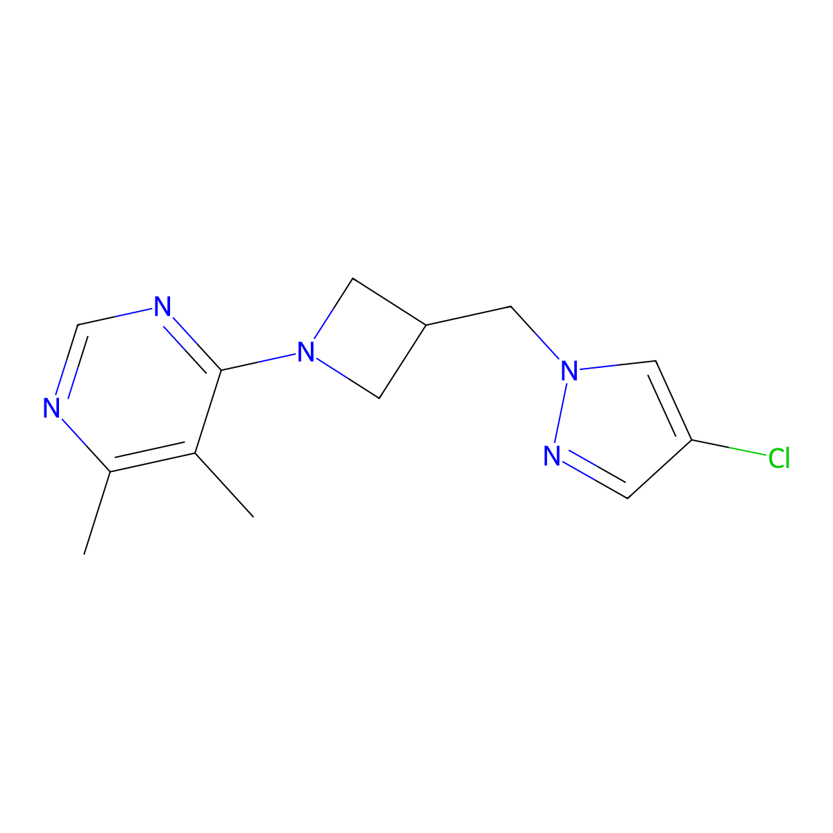 4-{3-[(4-chloro-1H-pyrazol-1-yl)methyl]azetidin-1-yl}-5,6-dimethylpyrimidine molecular structure, CAS 2549048-62-4