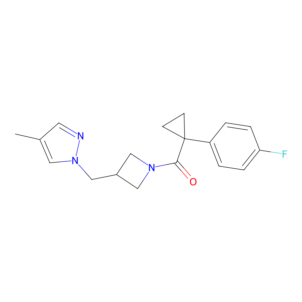 1-({1-[1-(4-fluorophenyl)cyclopropanecarbonyl]azetidin-3-yl}methyl)-4-methyl-1H-pyrazole molecular structure, CAS 2549048-63-5