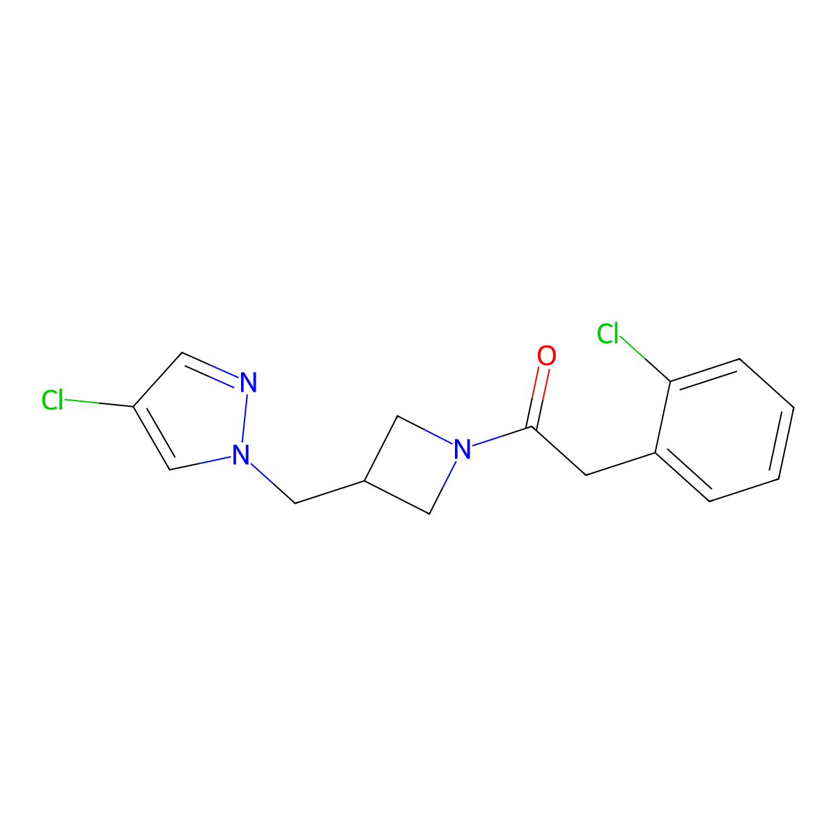 1-{3-[(4-chloro-1H-pyrazol-1-yl)methyl]azetidin-1-yl}-2-(2-chlorophenyl)ethan-1-one molecular structure, CAS 2549048-64-6