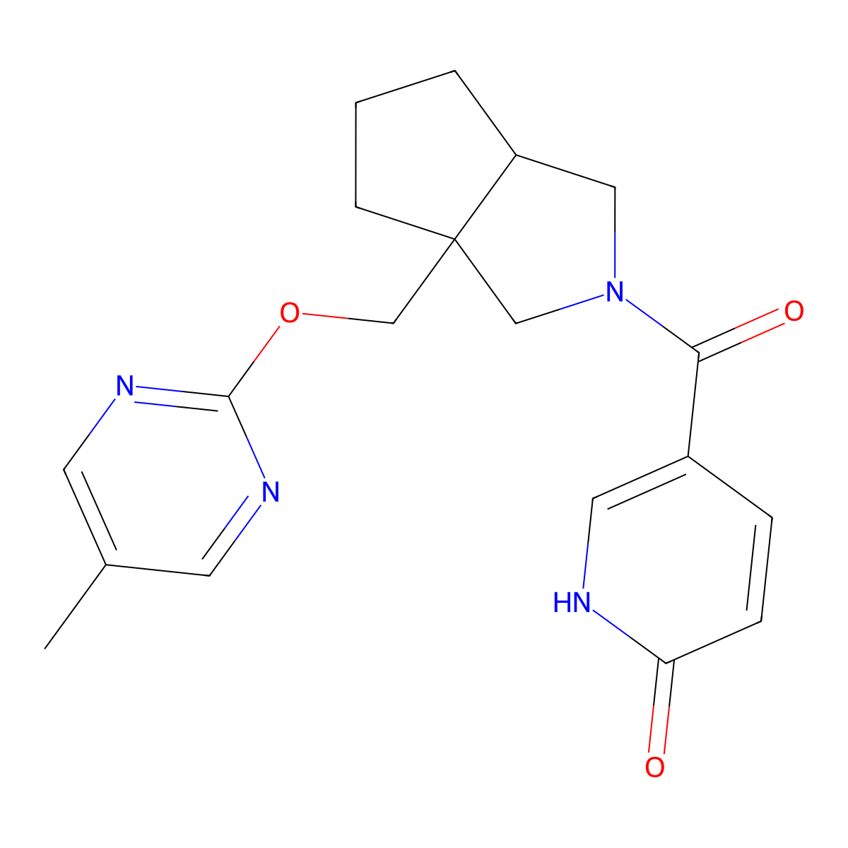 5-(3a-{[(5-Methylpyrimidin-2-yl)oxy]methyl}-octahydrocyclopenta[c]pyrrole-2-carbonyl)-1,2-dihydropyridin-2-one molecular structure, CAS 2549048-67-9