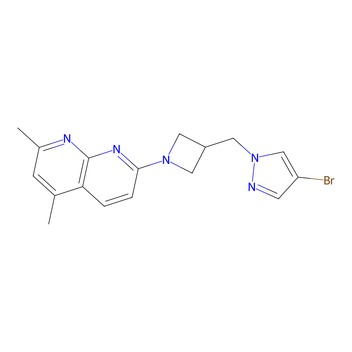 7-{3-[(4-bromo-1H-pyrazol-1-yl)methyl]azetidin-1-yl}-2,4-dimethyl-1,8-naphthyridine molecular structure, CAS 2549048-69-1