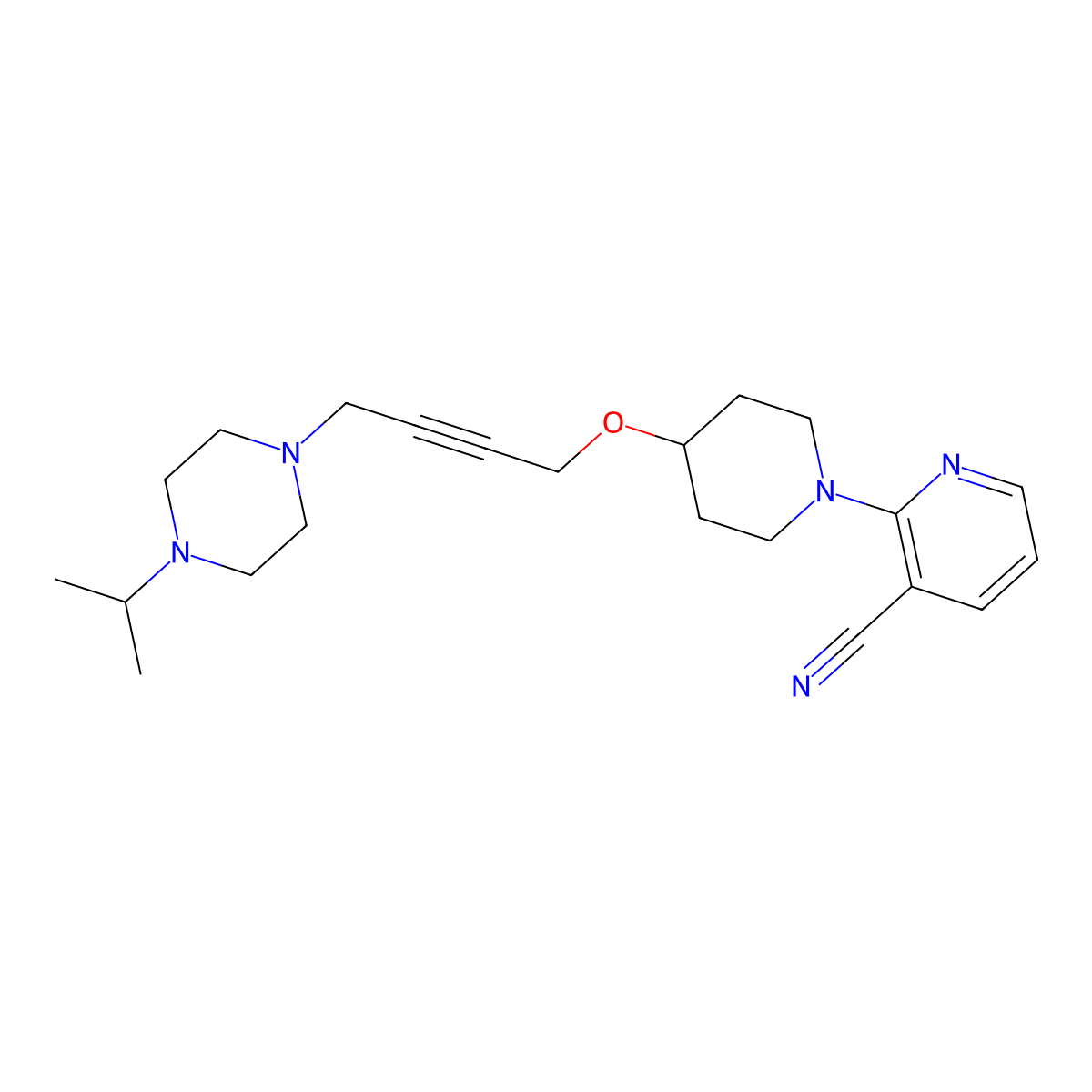 2-[4-({4-[4-(Propan-2-yl)piperazin-1-yl]but-2-yn-1-yl}oxy)piperidin-1-yl]pyridine-3-carbonitrile molecular structure, CAS 2549048-72-6