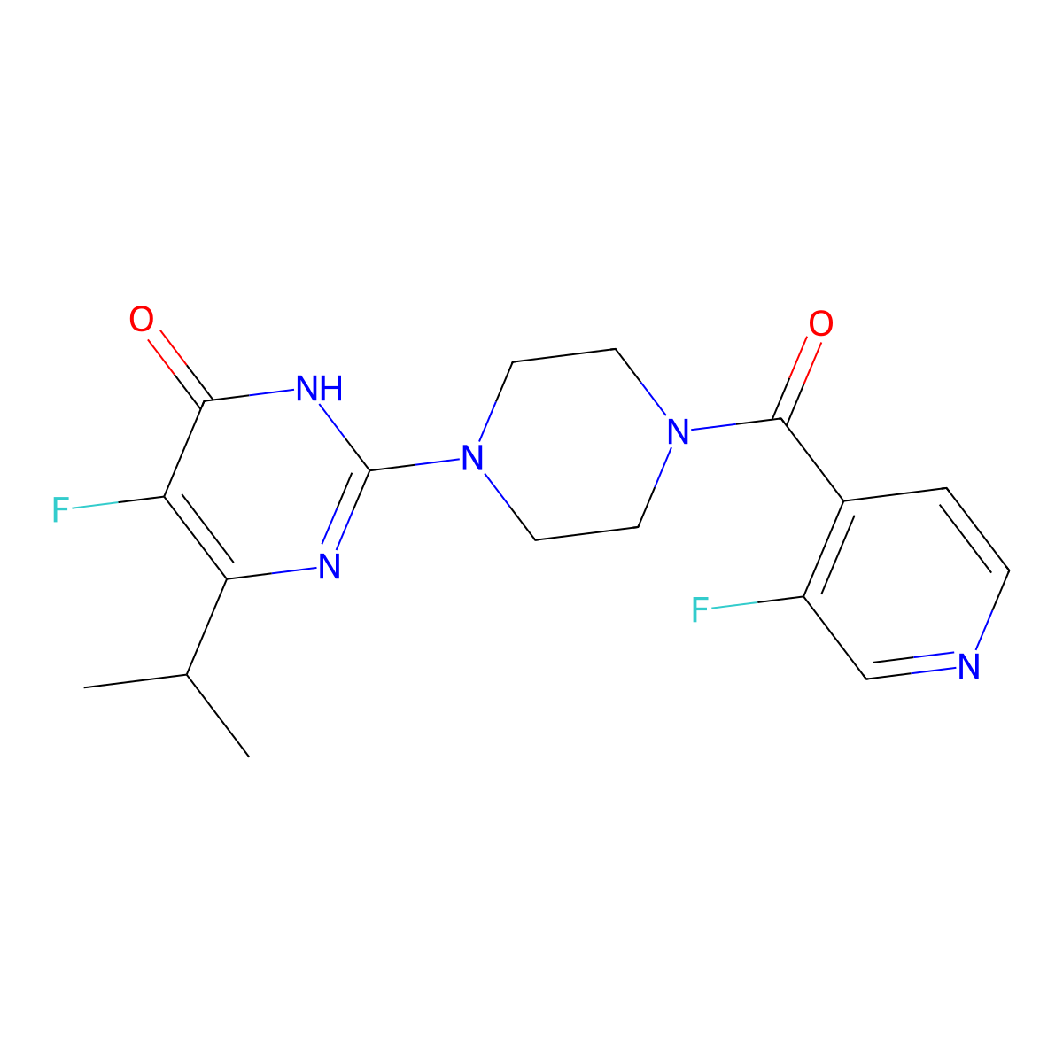 5-Fluoro-2-[4-(3-fluoropyridine-4-carbonyl)piperazin-1-yl]-6-(propan-2-yl)-3,4-dihydropyrimidin-4-one molecular structure, CAS 2549048-75-9