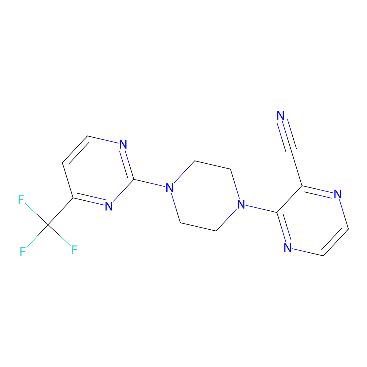 3-{4-[4-(Trifluoromethyl)pyrimidin-2-yl]piperazin-1-yl}pyrazine-2-carbonitrile molecular structure, CAS 2549048-76-0