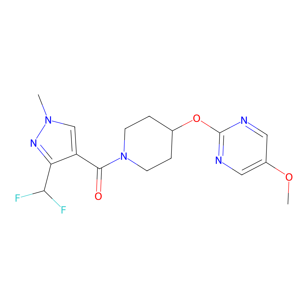 2-({1-[3-(difluoromethyl)-1-methyl-1H-pyrazole-4-carbonyl]piperidin-4-yl}oxy)-5-methoxypyrimidine molecular structure, CAS 2549048-78-2