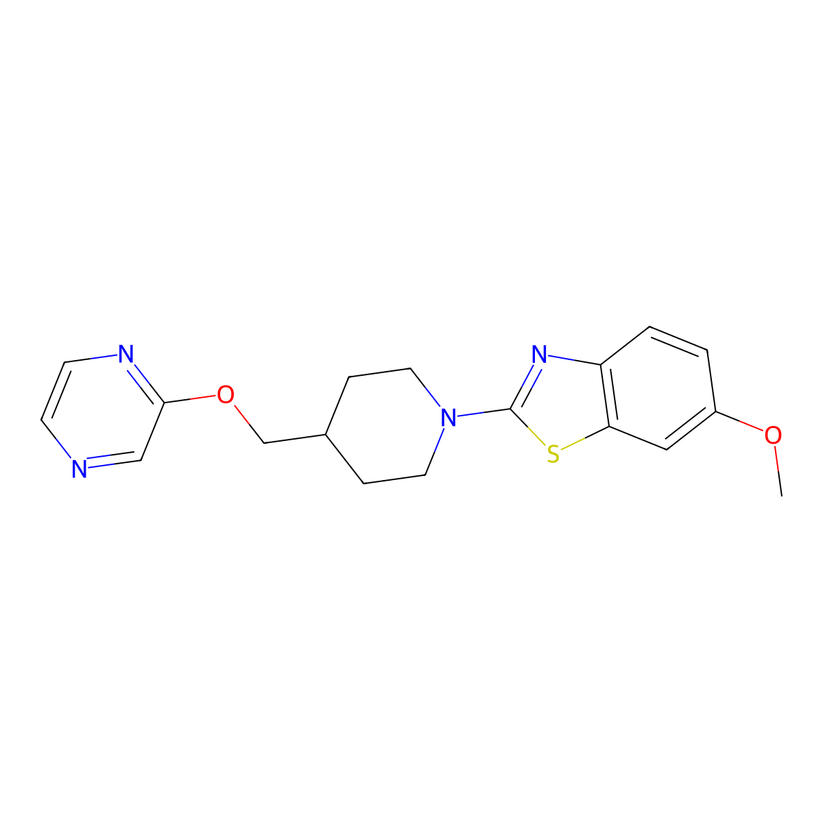 6-Methoxy-2-{4-[(pyrazin-2-yloxy)methyl]piperidin-1-yl}-1,3-benzothiazole molecular structure, CAS 2549048-79-3