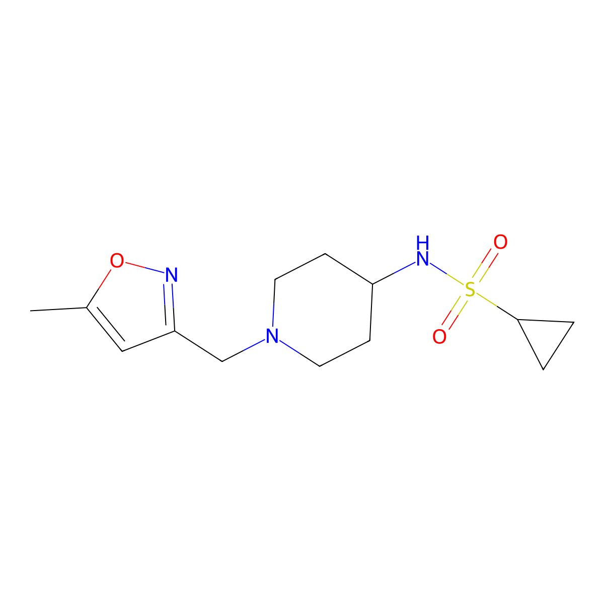 N-{1-[(5-methyl-1,2-oxazol-3-yl)methyl]piperidin-4-yl}cyclopropanesulfonamide molecular structure, CAS 2549048-81-7