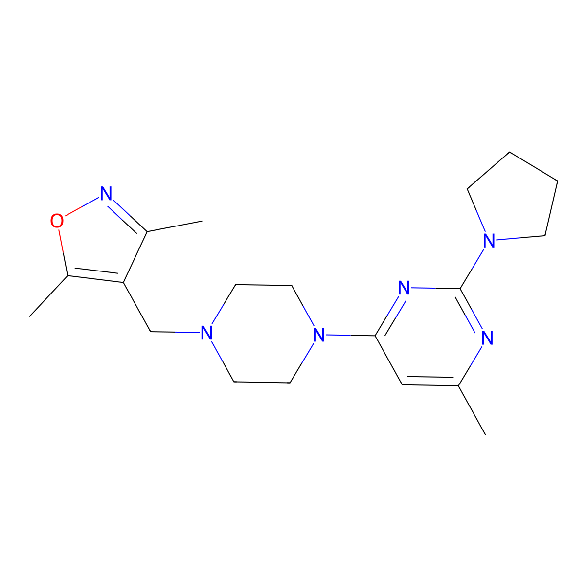 4-{4-[(3,5-Dimethyl-1,2-oxazol-4-yl)methyl]piperazin-1-yl}-6-methyl-2-(pyrrolidin-1-yl)pyrimidine molecular structure, CAS 2549048-89-5