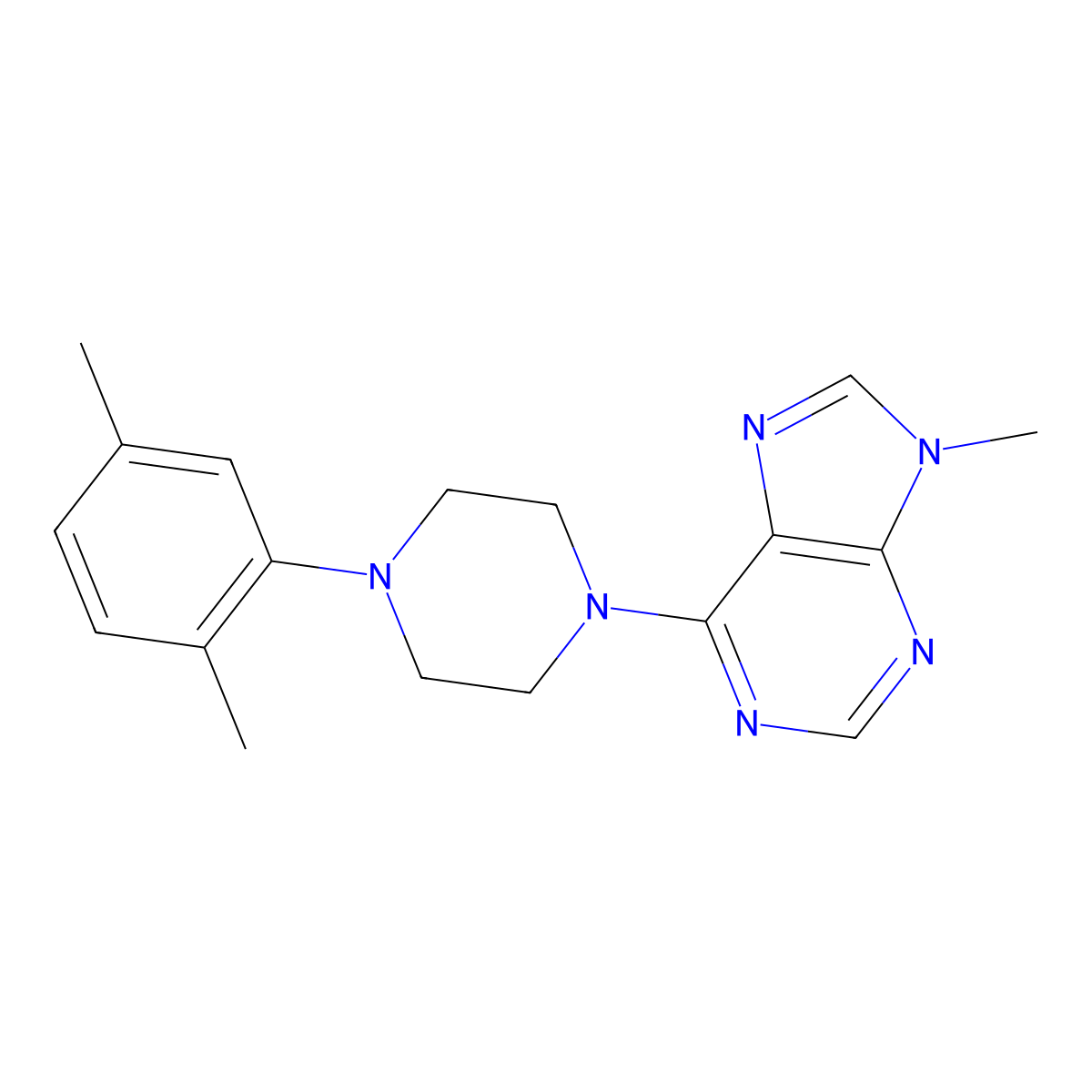 6-[4-(2,5-dimethylphenyl)piperazin-1-yl]-9-methyl-9H-purine molecular structure, CAS 2549048-90-8