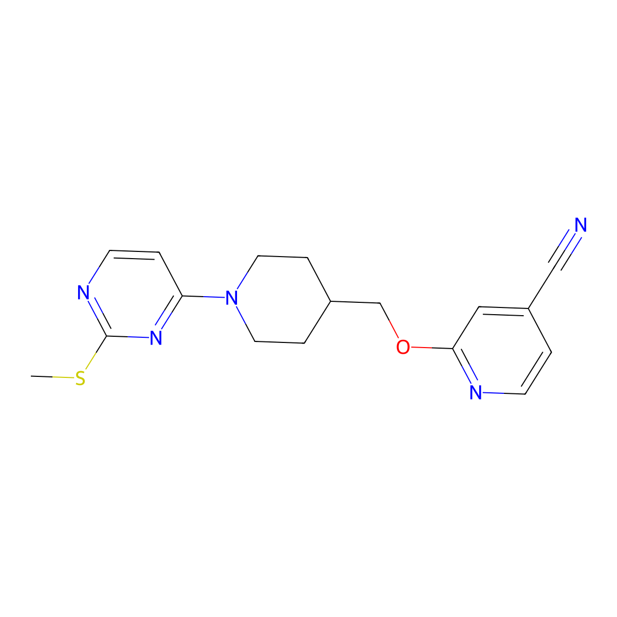 2-({1-[2-(Methylsulfanyl)pyrimidin-4-yl]piperidin-4-yl}methoxy)pyridine-4-carbonitrile molecular structure, CAS 2549048-92-0
