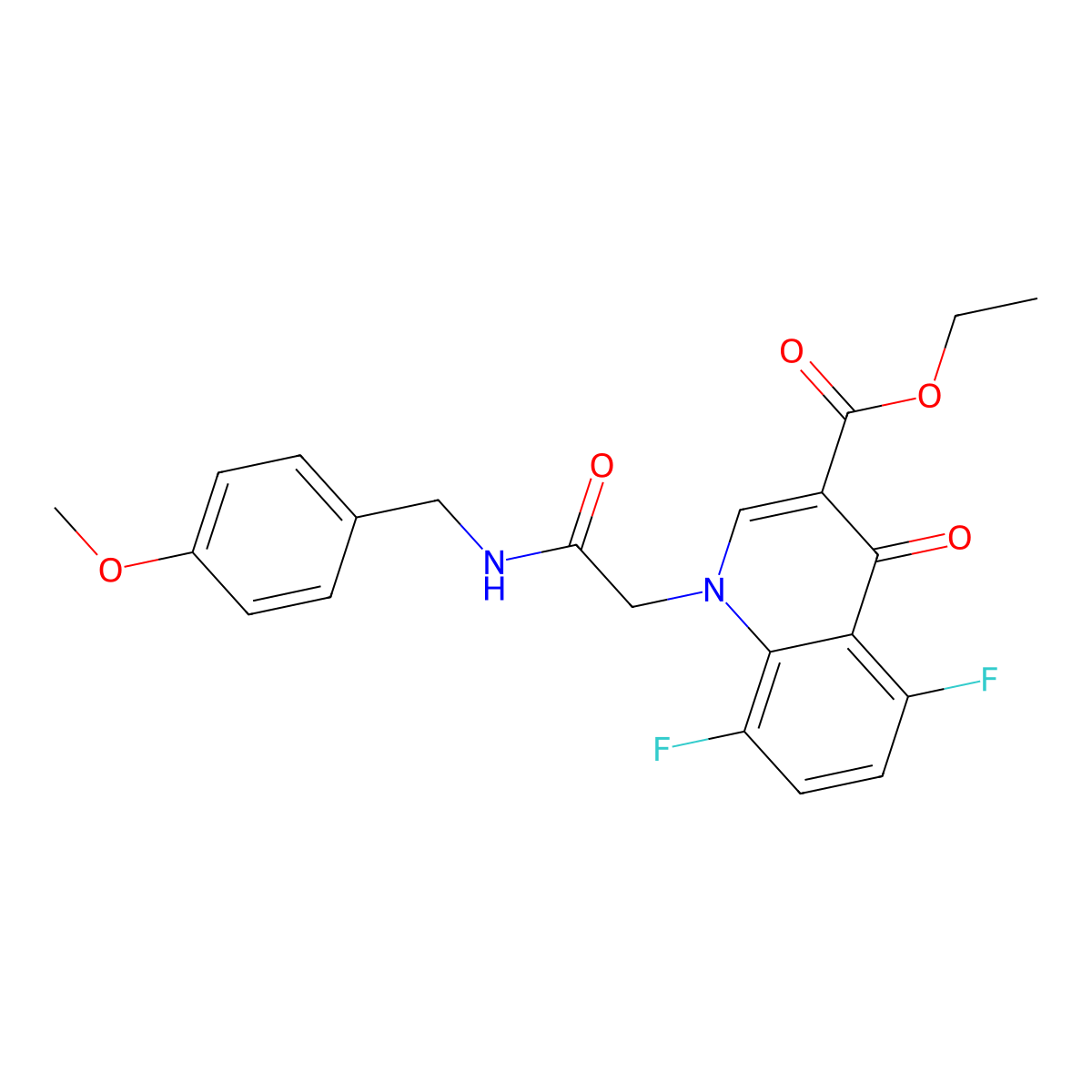 Ethyl 5,8-difluoro-1-({[(4-methoxyphenyl)methyl]carbamoyl}methyl)-4-oxo-1,4-dihydroquinoline-3-carboxylate molecular structure, CAS 2549048-97-5