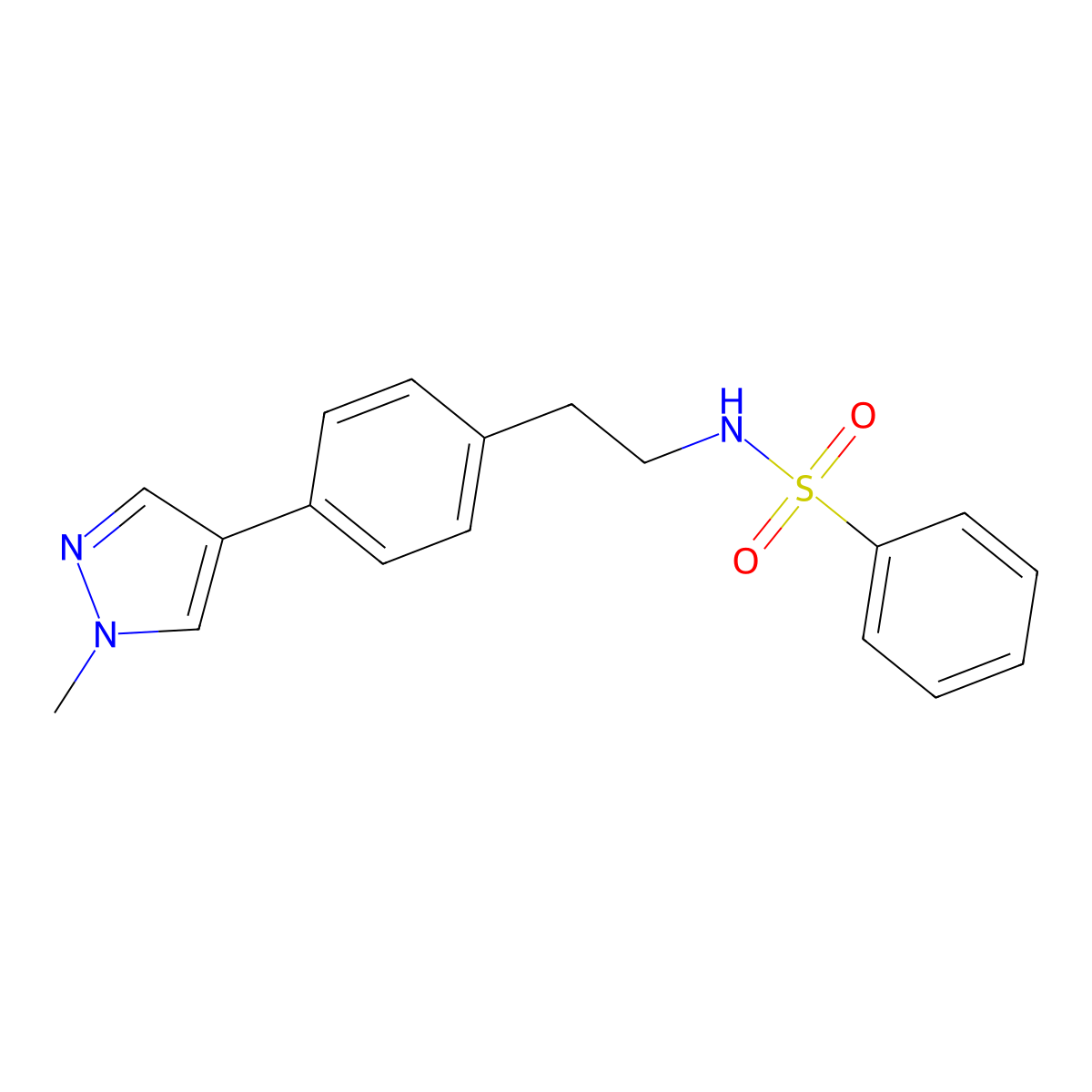 N-{2-[4-(1-methyl-1H-pyrazol-4-yl)phenyl]ethyl}benzenesulfonamide molecular structure, CAS 2549048-99-7