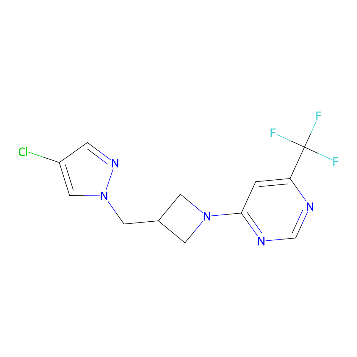 4-{3-[(4-chloro-1H-pyrazol-1-yl)methyl]azetidin-1-yl}-6-(trifluoromethyl)pyrimidine molecular structure, CAS 2549049-07-0