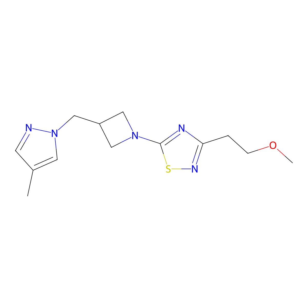 3-(2-methoxyethyl)-5-{3-[(4-methyl-1H-pyrazol-1-yl)methyl]azetidin-1-yl}-1,2,4-thiadiazole molecular structure, CAS 2549049-09-2