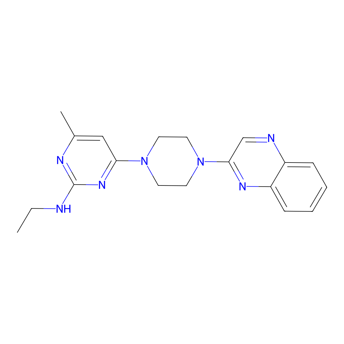 N-ethyl-4-methyl-6-[4-(quinoxalin-2-yl)piperazin-1-yl]pyrimidin-2-amine molecular structure, CAS 2549049-10-5