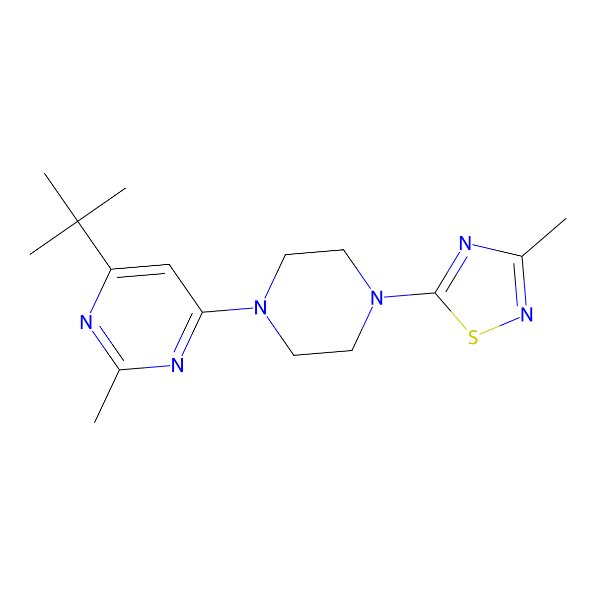 4-Tert-butyl-2-methyl-6-[4-(3-methyl-1,2,4-thiadiazol-5-yl)piperazin-1-yl]pyrimidine molecular structure, CAS 2549049-13-8
