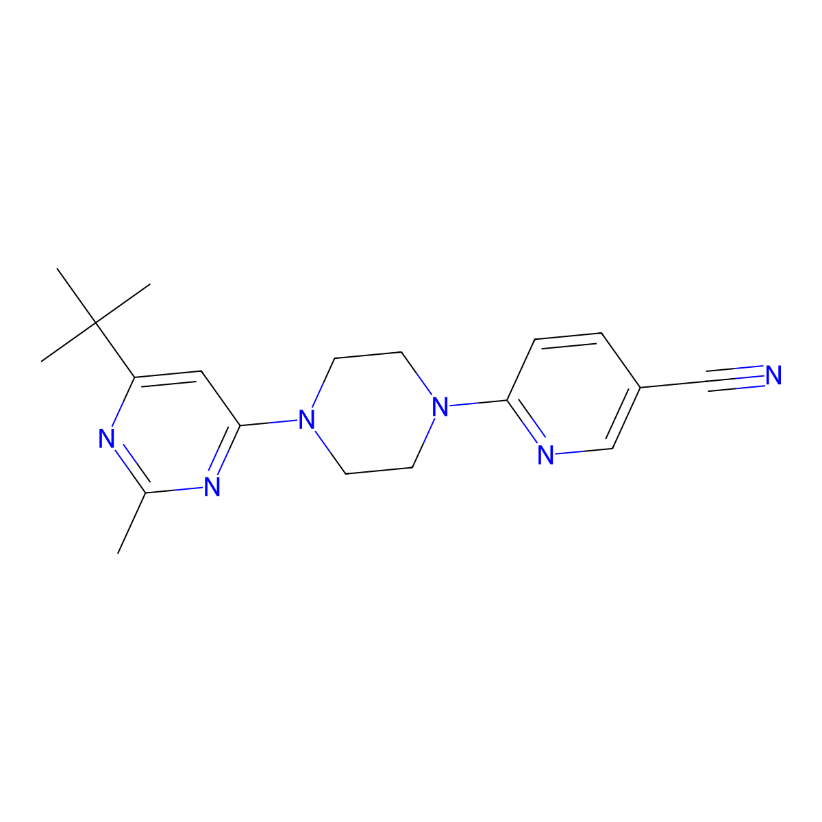 6-[4-(6-Tert-butyl-2-methylpyrimidin-4-yl)piperazin-1-yl]pyridine-3-carbonitrile molecular structure, CAS 2549049-20-7